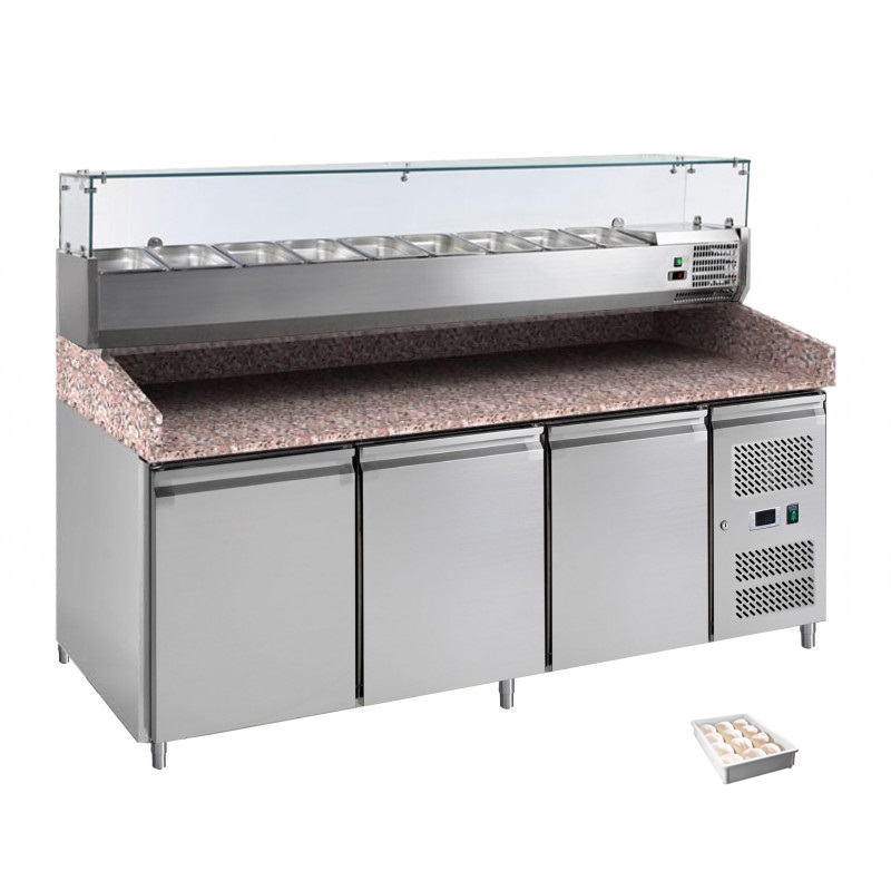 KINCO PZ3600TN Mesa Pizzera Refrigerada 3 Puertas con Exhibidor Superior
